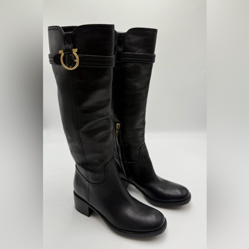 Salvatore Ferragamo Black Tall Leather Boots Size 6B